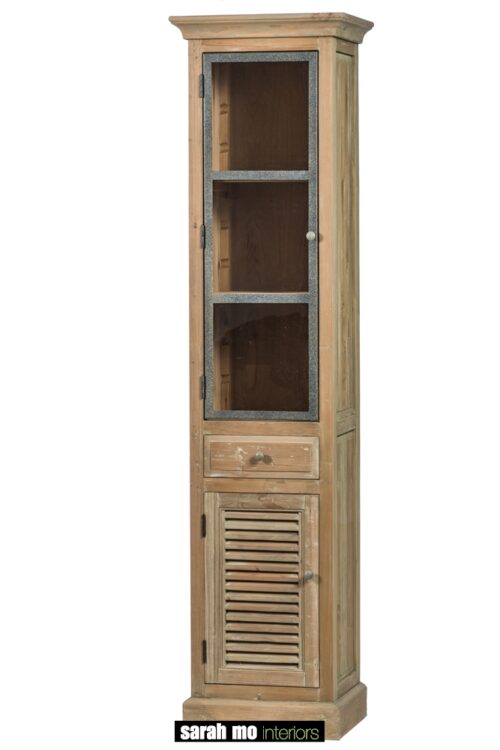 Kolomkast linksdraaiend, 1 deur glas (metalen frame), 1 Louvre deur en 1 lades in old pine - Badkamer - Landelijke meubels en verlichting - Sarah Mo