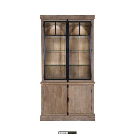 DAN102 Vitrinekast 2 glasdeuren met led verlichting landelijk wonen Sarah mo meubelwinkel in teak en eiken hout