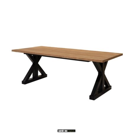 DAN220 eetkamertafel teak hout met x-poot landelijke industriele stijl van Sarah mo meubelwinkel