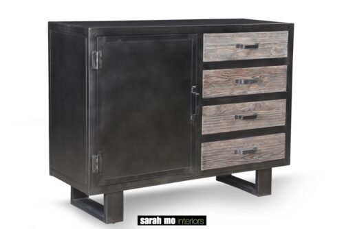 Metalen dressoir met 1 deur en 4 houten lades - Lade - Landelijke meubels en verlichting - Sarah Mo
