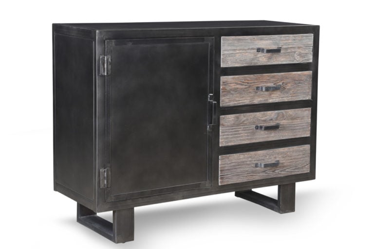 Metalen dressoir met 1 deur en 4 houten lades - Ladenkast - Landelijke meubels en verlichting - Sarah Mo