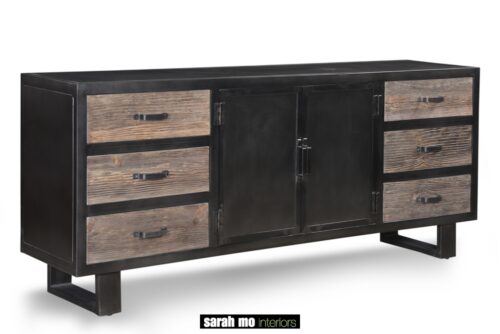 Metalen dressoir met 2 deuren en 6 houten lades - Lade - Landelijke meubels en verlichting - Sarah Mo