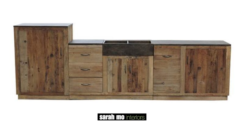 Keuken in old elm met tablet in blauwe steen - Lade - Landelijke meubels en verlichting - Sarah Mo