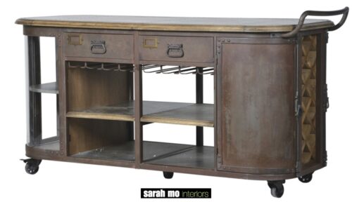 Keukeneiland old pine en zink op wielen - Dressoir - Landelijke meubels en verlichting - Sarah Mo