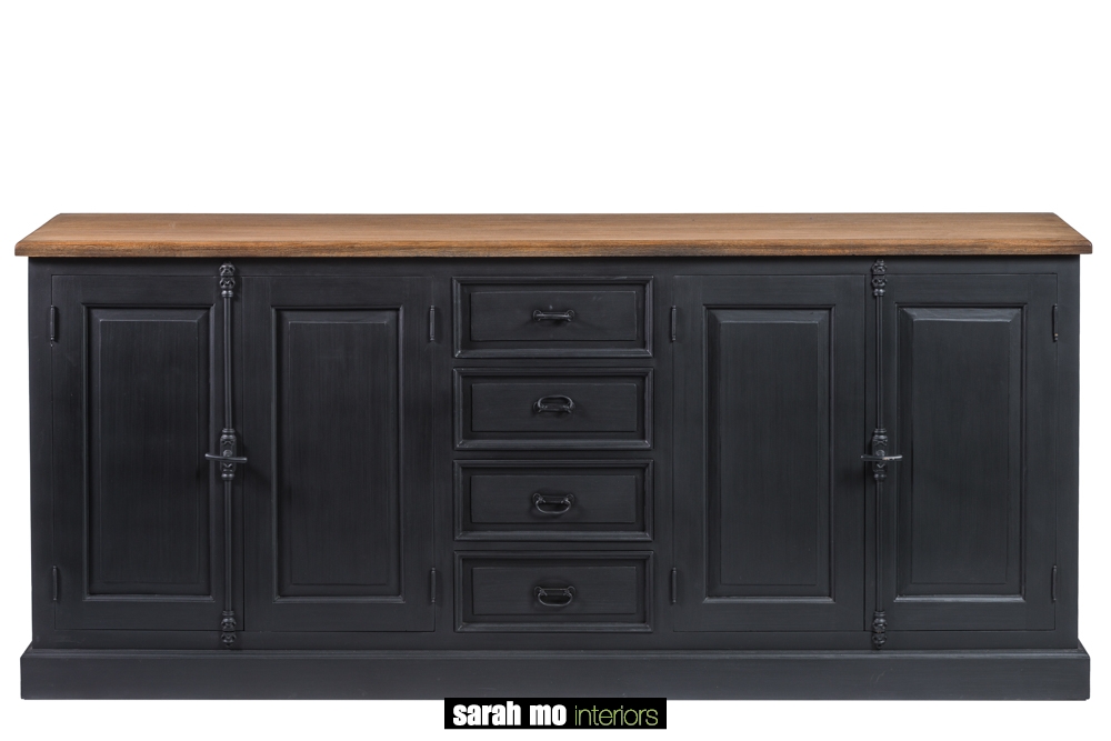 Sarah Mo - Zwarte dressoir met 4 deuren, lades en tablet in hout - Melinda