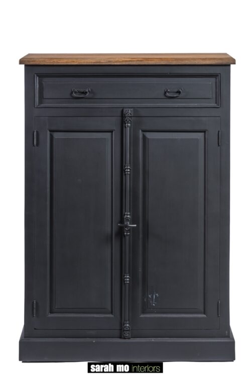 Zwarte barkast met 2 deuren, 2 lades en tablet in hout - Lade - Landelijke meubels en verlichting - Sarah Mo