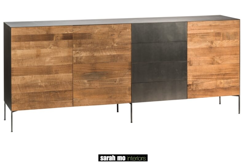 Metalen dressoir met 1 metalen deur en 3 deuren in teak - Tafel - Landelijke meubels en verlichting - Sarah Mo