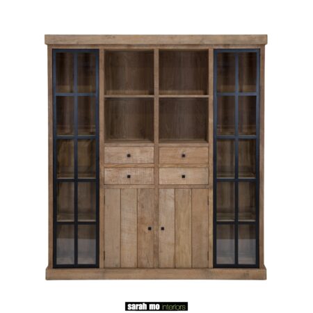 NIL105 Teak houten kast met metalen glasdeuren van Sarah mo woonwinkel landelijke stijl