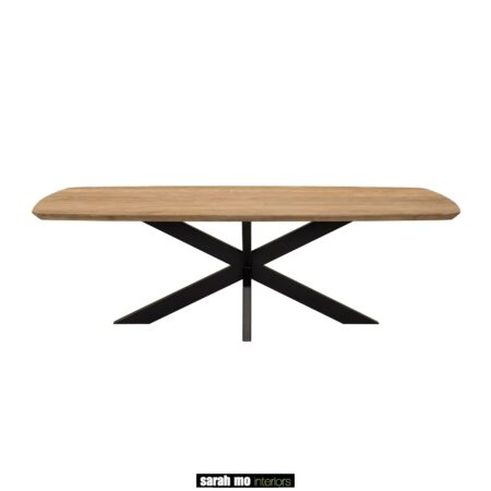 NIL240 houten eetkamertafel in teak hout met metalen spin voet van Sarah mo meubelwinkel landelijk tijdloos wonen
