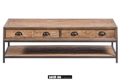 Salontafel met 3 lades in gerecycleerde eik - Tafel - Landelijke meubels en verlichting - Sarah Mo