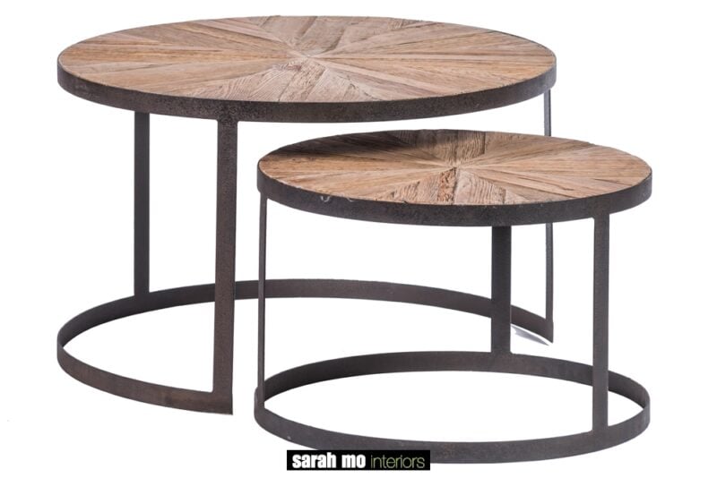 Setje van 2 ronde tafels in gerecycleerde eik - Tafel - Landelijke meubels en verlichting - Sarah Mo