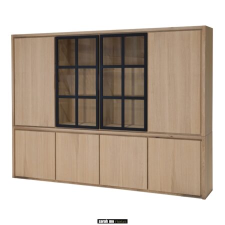 PAL104 Eiken vitrinekast met 2 glasdeuren en led verlichting, maatwerk en kleuren mogelijk bij Sarah mo meubelwinkel