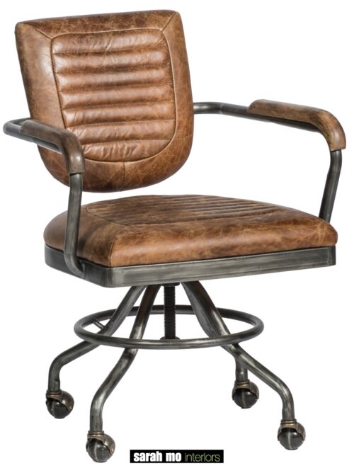 Bureaustoel in vintage leder met ijzeren onderstel - Bureaustoel - Landelijke meubels en verlichting - Sarah Mo