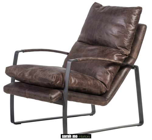 Ligstoel in bruin leder met ijzeren onderstel - Stoel - Landelijke meubels en verlichting - Sarah Mo
