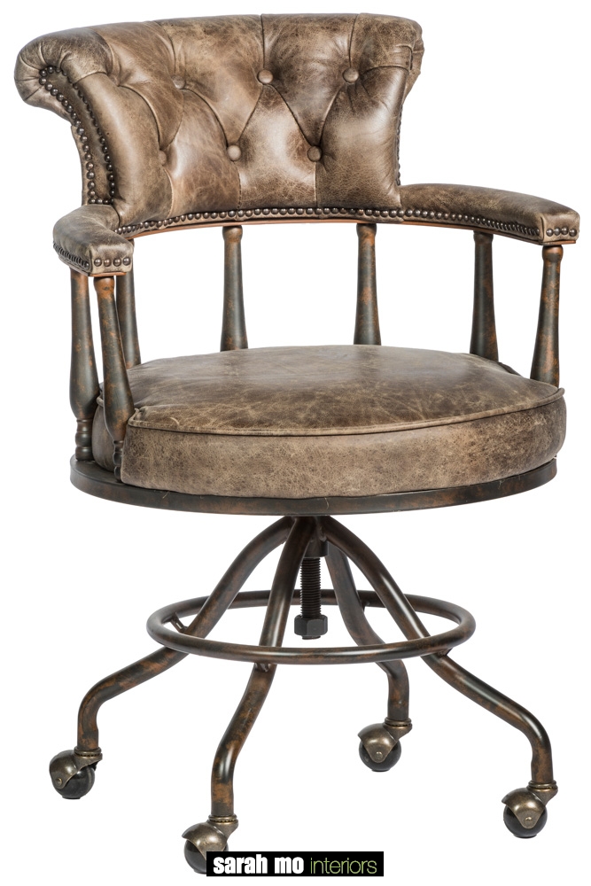 Bureaustoel in vintage leder capiton met ijzeren onderstel - Stoel - Landelijke meubels en verlichting - Sarah Mo