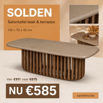 Solden meubelen sarah mo hasselt teak salontafel terrazzo blad Solden meubelen sarah mo hasselt teak salontafel terrazzo blad