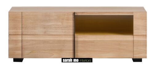 Tv-dressoir in teak met 1 deur, 1 lade en ledlicht - Dressoir - Landelijke meubels en verlichting - Sarah Mo